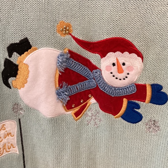 Vintage The Quacker Factory Christmas Sweater Cardigan Snowman Sz:L - Picture 7 of 9